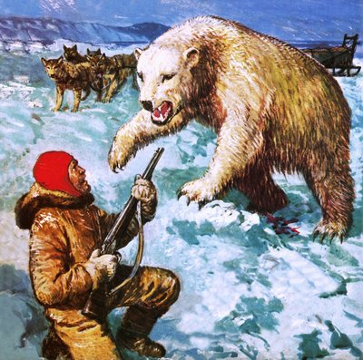 Vilhjalmar Stefansson siendo atacado por un oso polar de English School